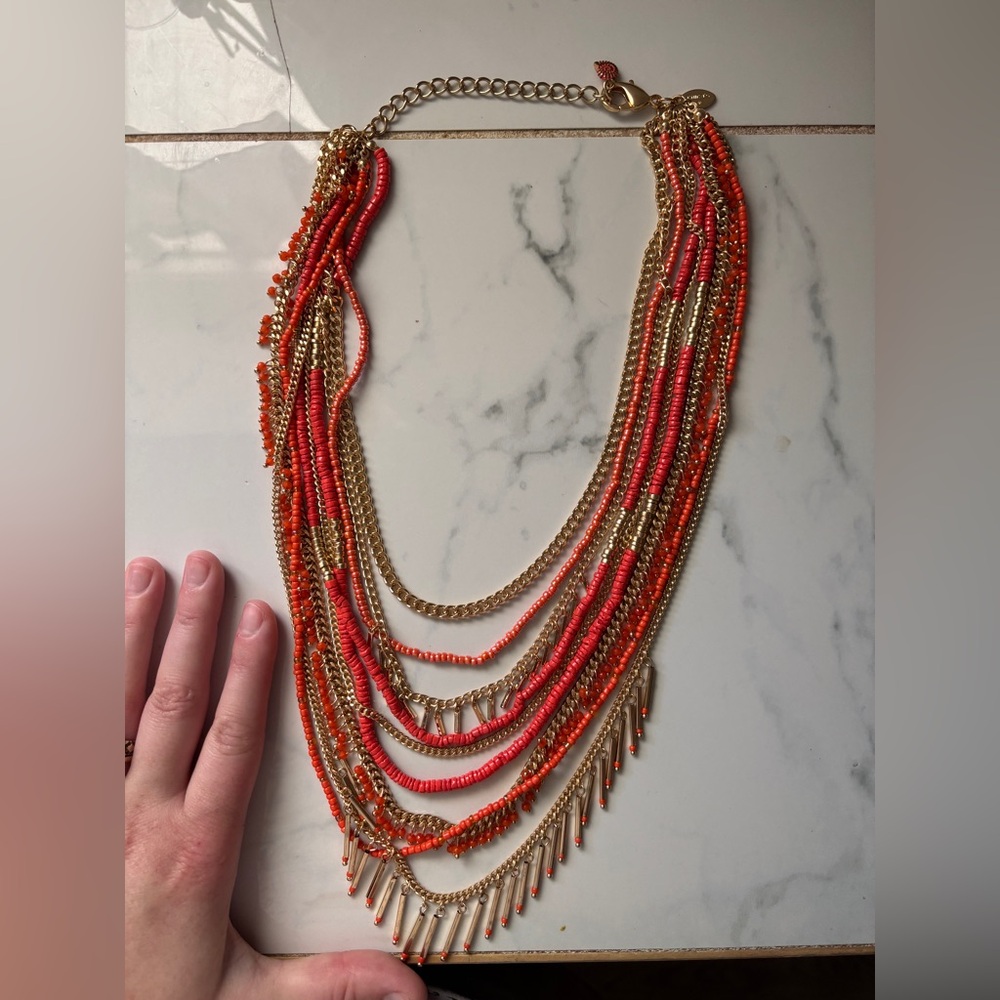NWOT Chicos Coral and Gold Multi Stand Necklace